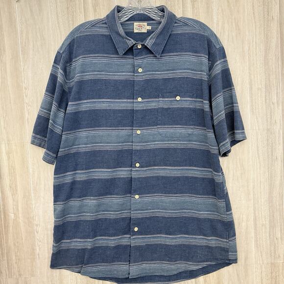 Faherty Shirt Men Large Breeze Striped Blue Tropical Hemp Tencel Beach Resort - Picture 1 of 13